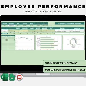 Employee Performance Review Tracker | HR Evaluation Spreadsheet for Teams, Managers & Small Business | Staff Appraisal Excel Template