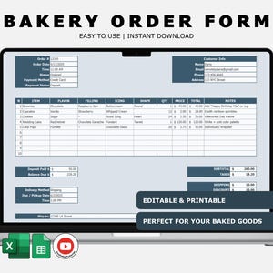 Editable Bakery Order Sheet Excel Template Cake Order Form Printable Small Business Order Tracker Google Sheets Cupcakes Cookies Filling