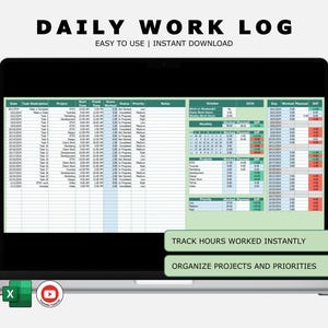 Daily Work Log with Auto Hour Calculation Excel