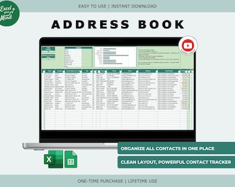 Contact List Address Book Spreadsheet: Contact Tracker with Categories, Birthdays (Excel & Google Sheets)