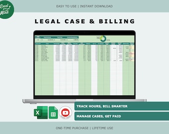 Legal Case Billing Tracker: Law Firm Hours Log for Attorneys &  Paralegals (Excel, Google Sheets)