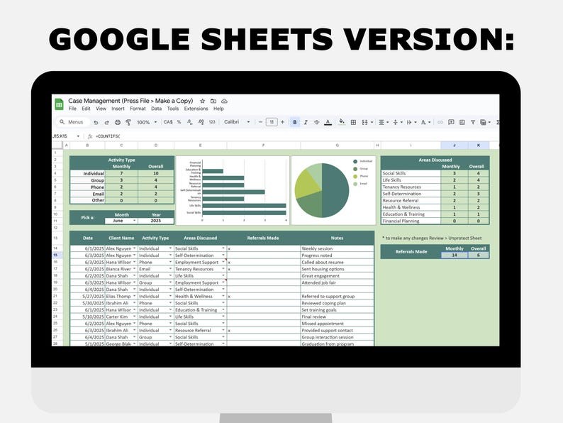 Social Work Case Management Tracker | Caseload Log (excel & Google ...