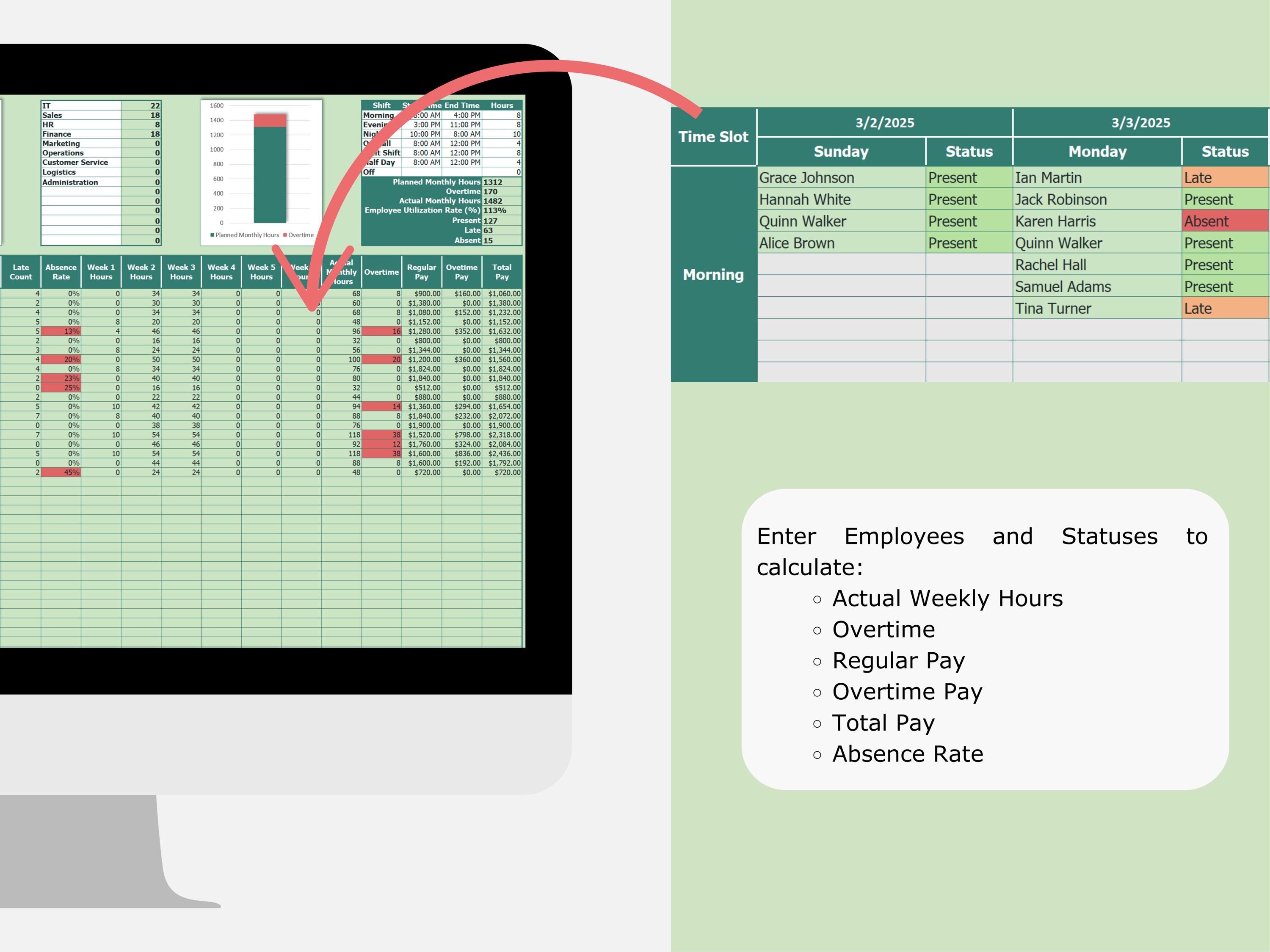 Monthly Employee Shift Schedule Staff Roster (excel & Google Sheets) - Etsy