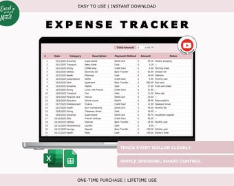 Simple Expense Tracker Spreadsheet, Spending Small Business Log (Excel & Google Sheets)