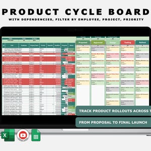 Kanban Board für Projekteinführung mit Status & Teamfiltern • Excel Aufgaben-Planer • Abhängigkeiten, Fristen, visuelle Fortschritts-Tools