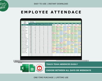 Attendance Tracker: Monthly Calendar Sign in System (Excel Google Sheets)