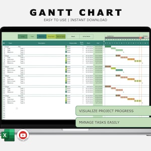 Gantt Diagramm Projekt Tracker Excel Vorlage | Projektleitung & Planung | Visuelle Timeline, Aufgabenabhängigkeiten, Team Trackin, anpassbar