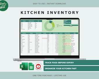 Kitchen Inventory Tracker: Pantry and Food Expiration Organizer (Excel & Google Sheets)