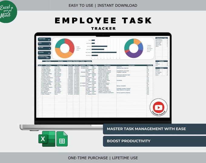 Employee Task Tracker: Excel Team Project Management - Etsy