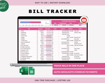 Monthly Bill Tracker Spreadsheet: Due Dates, Payments & Auto-Summary (Excel, Google Sheets)