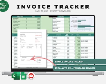 Invoice Tracker with Auto-Fill Printable Invoice, Payment Dashboard & Client Summary | Small Business Billing Spreadsheet Excel