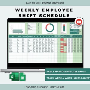 Pianificazione turni dipendenti e monitoraggio del lavoro / Foglio di calcolo Excel per la pianificazione settimanale delle presenze del personale, degli straordinari e delle paghe
