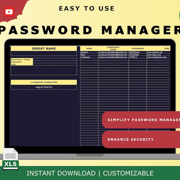 Password Manager Excel | Accounts Tracker Spreadsheet Template with Password List | Login Organizer,  Authentication Code Journal Book