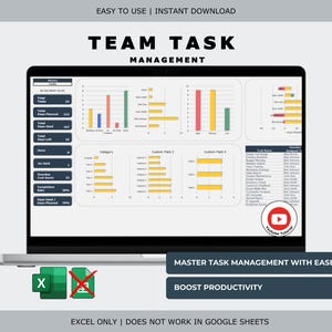 チームタスク管理ダッシュボード: ビジュアルチャートとカスタムフィールド Excel