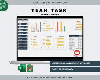 Team Task Management Dashboard: Visual Charts & Custom Fields Excel