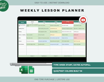 Weekly Lesson Plan Template: Auto Dates, Subject Grid, Printable for Teachers (Excel & Google Sheets)