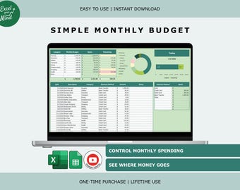 Monthly Budget Spreadsheet: Simple Expense Tracker Spending Overview (Excel & Google Sheets)
