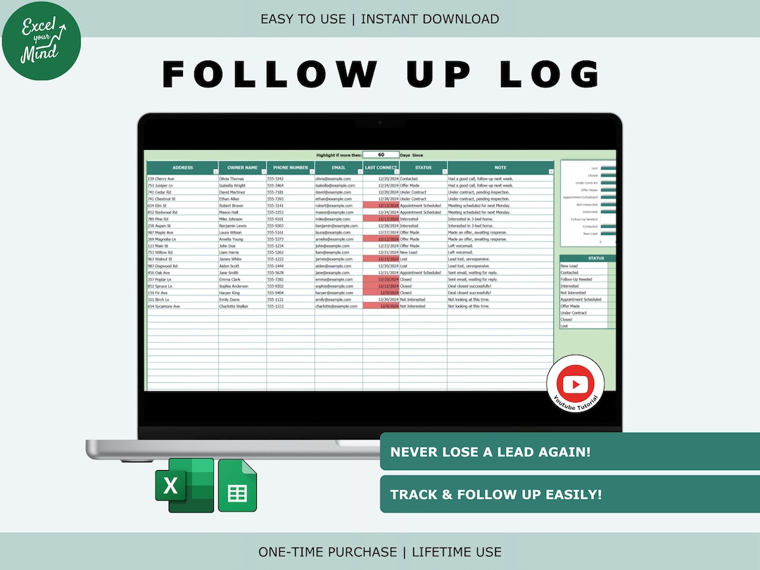 Lead Follow up Tracker | CRM for Real Estate & Sales (excel and Google ...