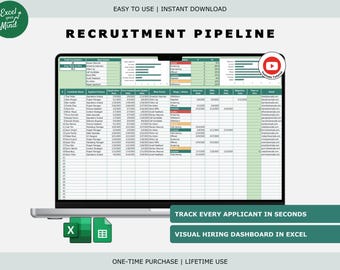 Recruitment Tracker with Dashboard, Candidate Pipeline (Excel, Google Sheets)