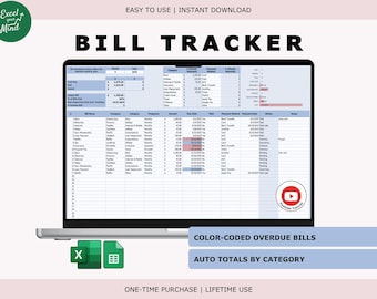 Bill & Payment Tracker Spreadsheet: Monthly Summary, Status Colors Reports (Excel, Google Sheets)