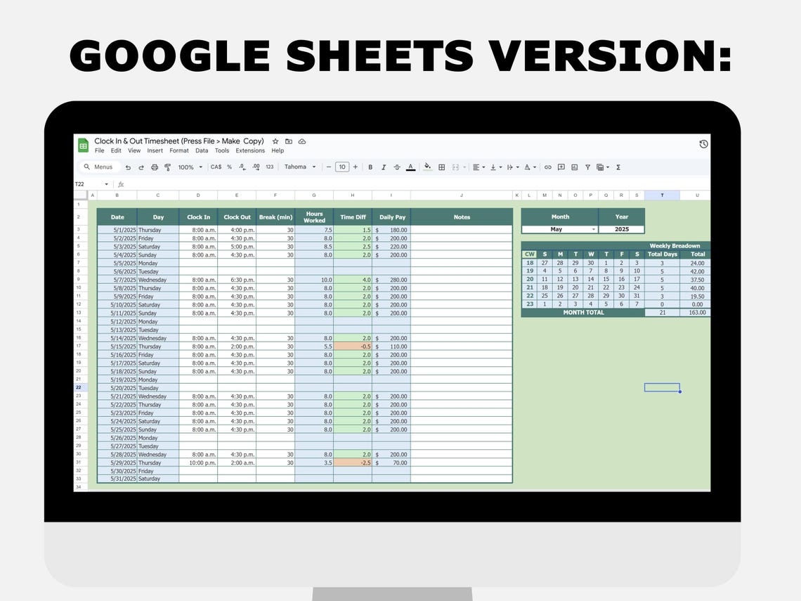 Clock in & Out Timesheet: Auto Hour Tracking, Overtime Pay Calculator ...
