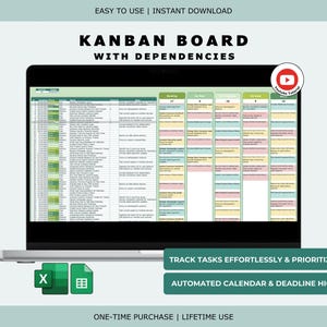 Kanban Board With Dependencies: Calendar Tracker With Priority Filters (Excel & Google Sheets)