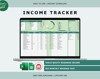 Income Tracker for Beauty Business: Nail Tech Hair Stylist Salon Finance (Excel & Google Sheets)