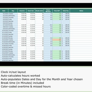 Clock in & Out Timesheet: Auto Hour Tracking, Overtime Pay Calculator ...