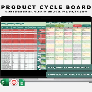 Kanban Board für Ideen zum Start mit Team- & Projektfiltern • Excel Aufgaben-Tracker mit Statusübersicht • Deadlines, Abhängigkeiten, Fortschritt