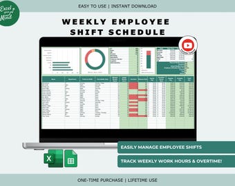 Employee Shift Schedule & Work Tracker | Staff Attendance, Overtime, Payroll Weekly Planner Excel Spreadsheet