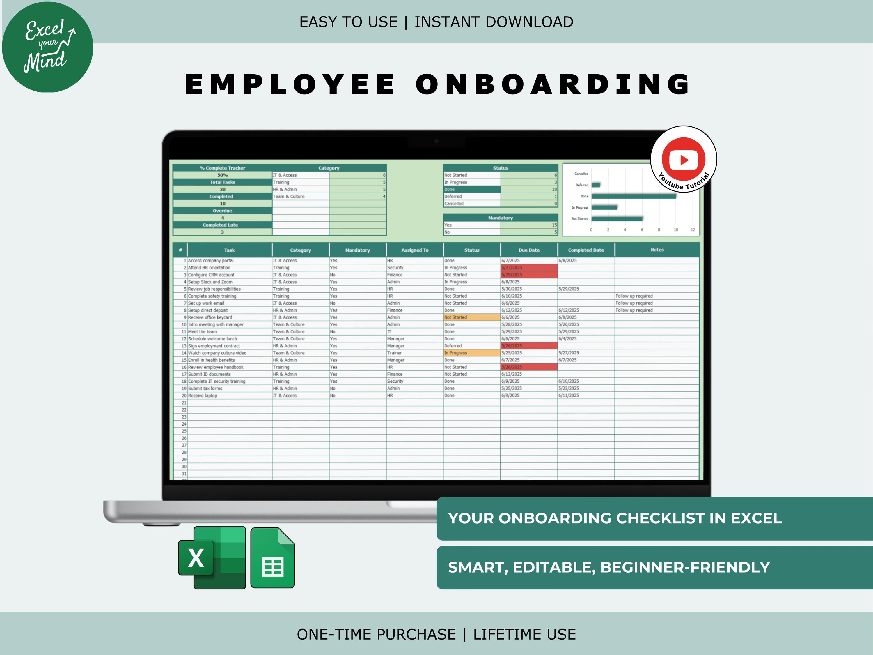 Employee Onboarding Checklist Tracker | New Hire Tasks in Excel ...
