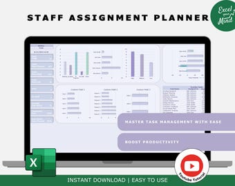 Employee Task Tracker Excel, Task Status & Priority Charts, Project Management Spreadsheet, Staff Assignment Planner, Workflow Analysis Tool