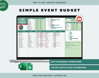 Dashboard evenementbudgettracker: categorietotalen, betalingsstatus (Excel en Google Spreadsheets)