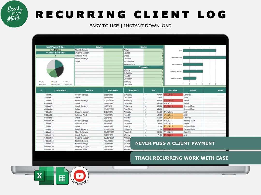 Recurring Client Log | Billing Tracker for Services | Freelance Due ...