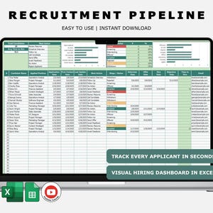 Wervingstracker Excel | Visuele kandidaatstatus en interviewlogboek | Sollicitantentrechterdashboard voor HR-wervingsmanagers