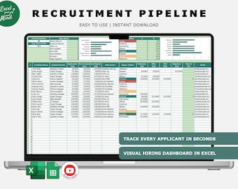 Recruiting Tracker Excel | Visual Candidate Status & Interview Log | Applicant Funnel Dashboard for HR Hiring Managers
