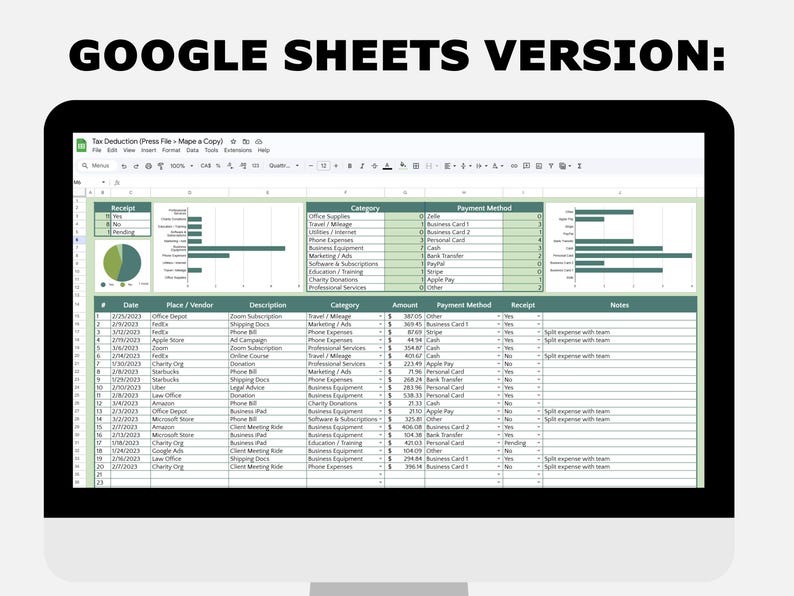 Skatteavdragsspårare med instrumentpanel: Företagsutgiftslogg, kvittoorganisatör (Excel och Google Sheets) bild 6