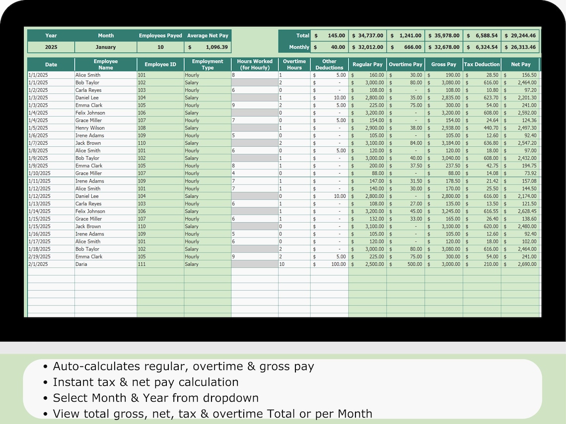 Mastercard Payroll Payroll Spreadsheet | Salary, Overtime & Tax Calculator (excel, Google ...
