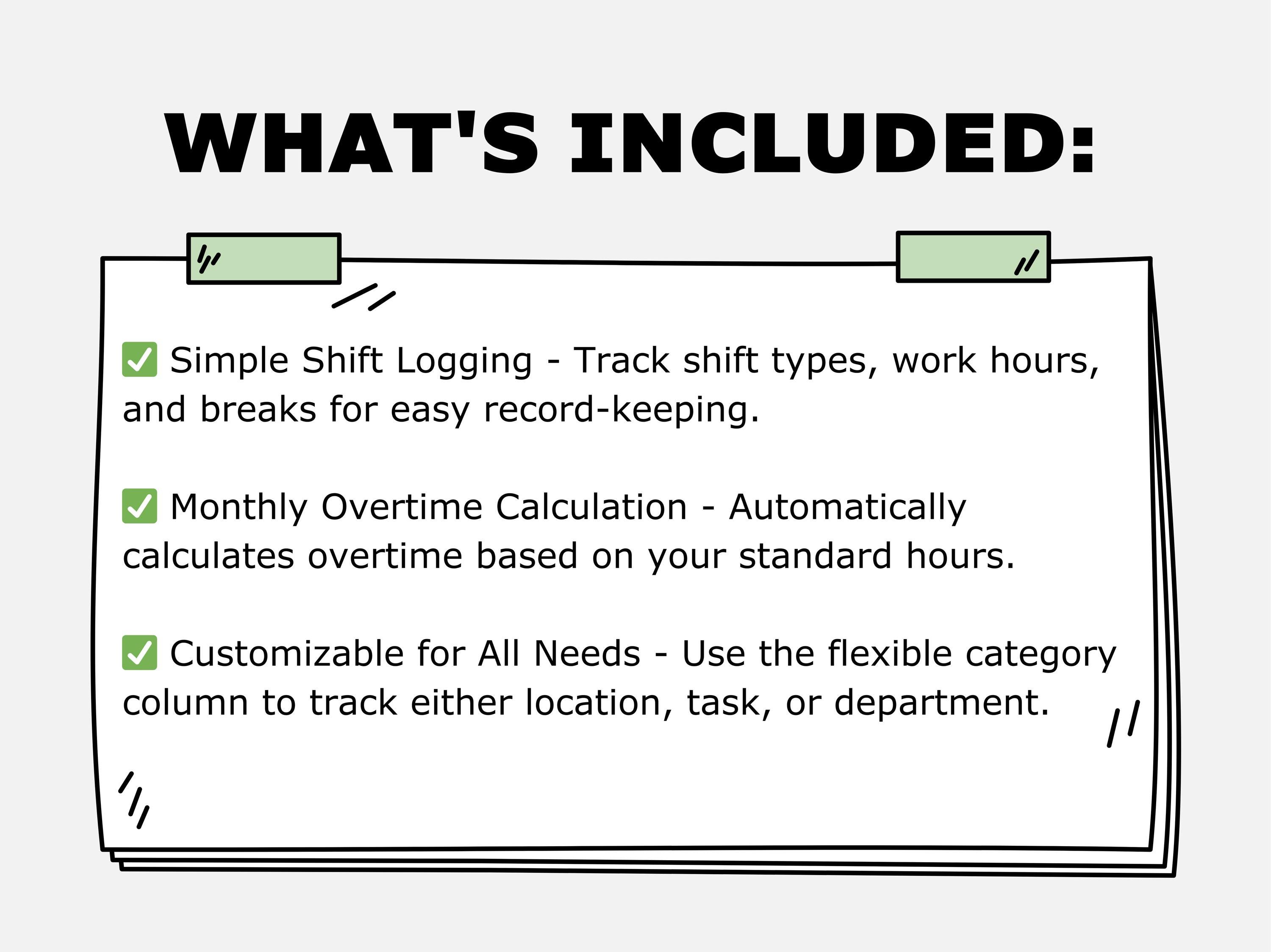 Daily Shift Log Template Track Work Hours, Breaks & Overtime, Excel