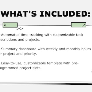 Puede incluir: Una lista de verificaci&oacute;n con tres elementos, cada uno con una marca de verificaci&oacute;n verde, que describe las caracter&iacute;sticas incluidas en un software de seguimiento del tiempo. Las caracter&iacute;sticas incluyen el seguimiento autom&aacute;tico del tiempo, un panel de resumen y una plantilla f&aacute;cil de usar.