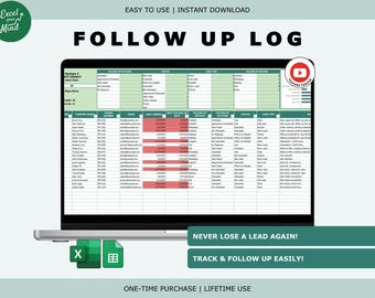Kunden- & Follow-Up-Tracker, Blei Kontakt-Tracker, Small Business, Google Sheets, Excel Follow-Up Planner