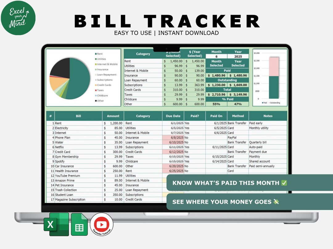 Buy Advanced Bill Tracker Excel Template | Monthly Category Breakdown ...