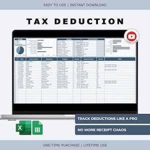 Tax Deduction Tracker with Dashboard: Business Expense Log, Receipt Organizer (Excel & Google Sheets)