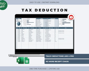 Tax Deduction Tracker with Dashboard: Business Expense Log, Receipt Organizer (Excel & Google Sheets)