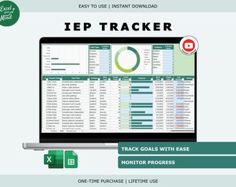 IEP Ziel Fortschritt Tracker | Tabelle zur Sammlung und Sammlung von Schuldaten (Excel & Google Sheets)
