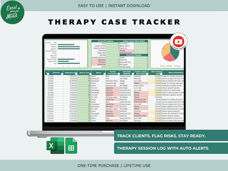 Therapist Client Case Tracker | Mental Health Log (excel & Google ...