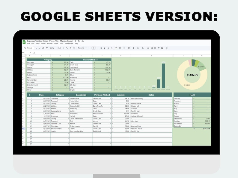Simple Expense Table Expense Tracker Spreadsheet: Simple Monthly Spending Log (excel ...
