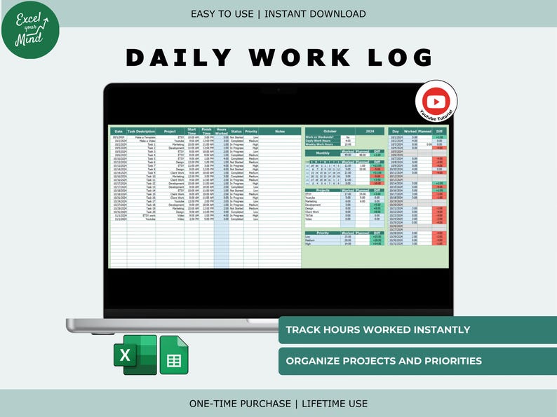 Registro diario de trabajo con cálculo automático de horas en Excel imagen 1