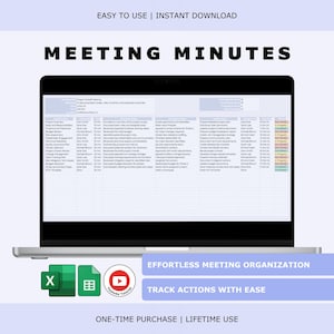 Meeting Notes: Agenda, Decisions, Due Dates (Excel & Google Sheets)