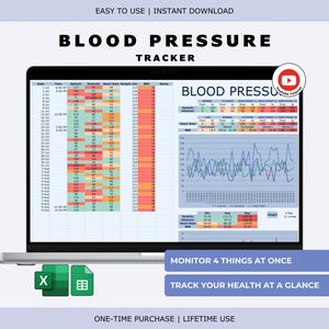 Moniteur de tension artérielle | Journal de la pression artérielle avec IMC de la fréquence cardiaque systolique et diastolique (feuilles Excel et Google)
